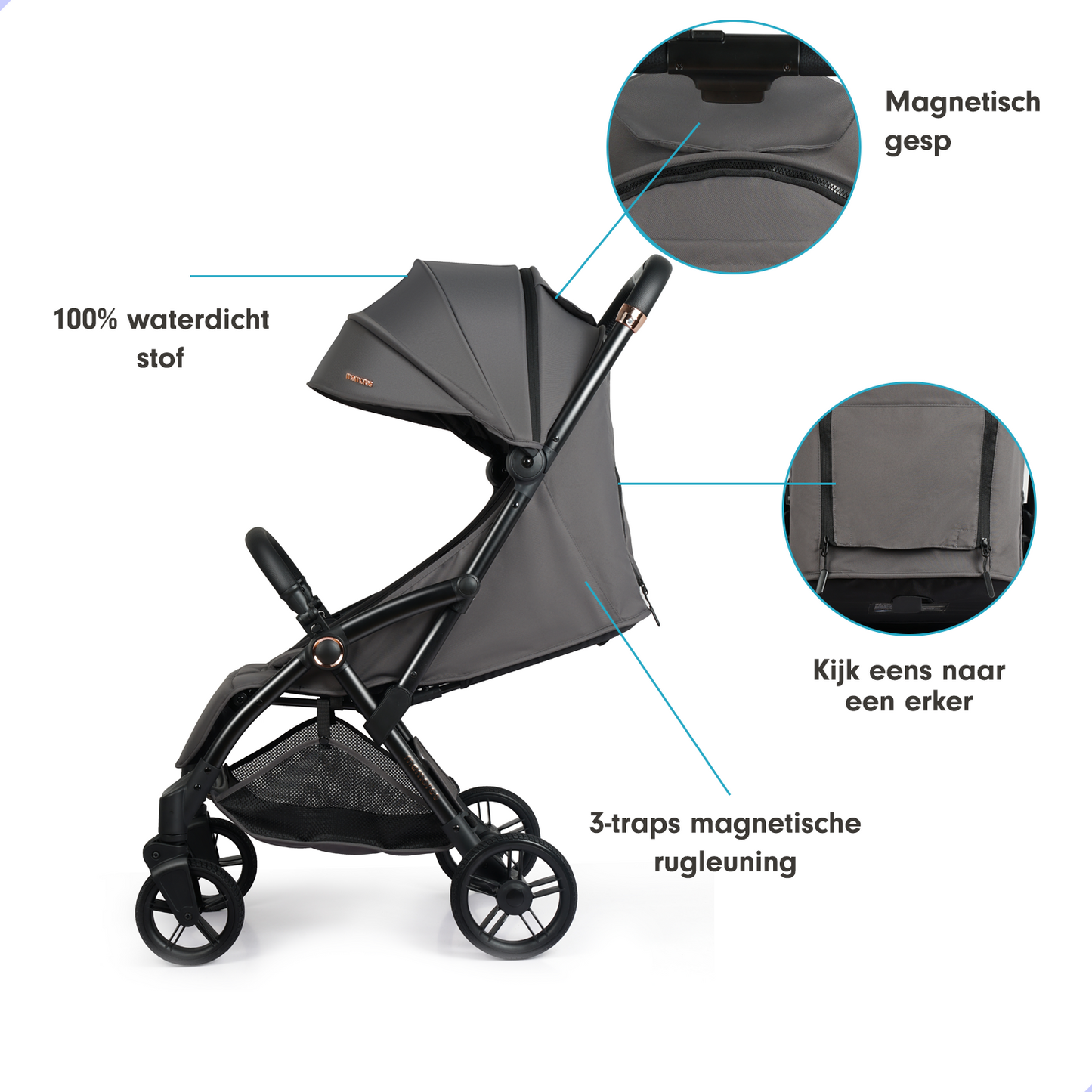Memores Buggy Moon Grey - Automatisch inklapsysteem. Incl. Gratis Luiertas.